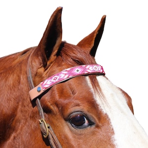 Beaded Horse Browband with Snaps: Full Grain Leather, 16”
