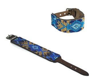 Beaded leather bracelet, Bohemian bracelet, leather bracelet, women's bracelet, cuff bracelet, native, western, navajo, aztec bracelet,