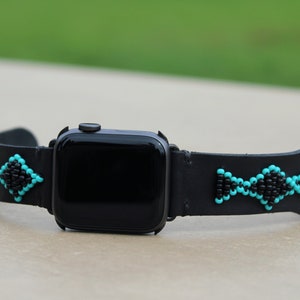 Leather Apple watch band, series 3 4 5 6 7 8 SE, Beaded Apple watch band 38mm, Native Apple watch band 40mm, 41mm, 42mm, 44mm, 45mm, ES image 1