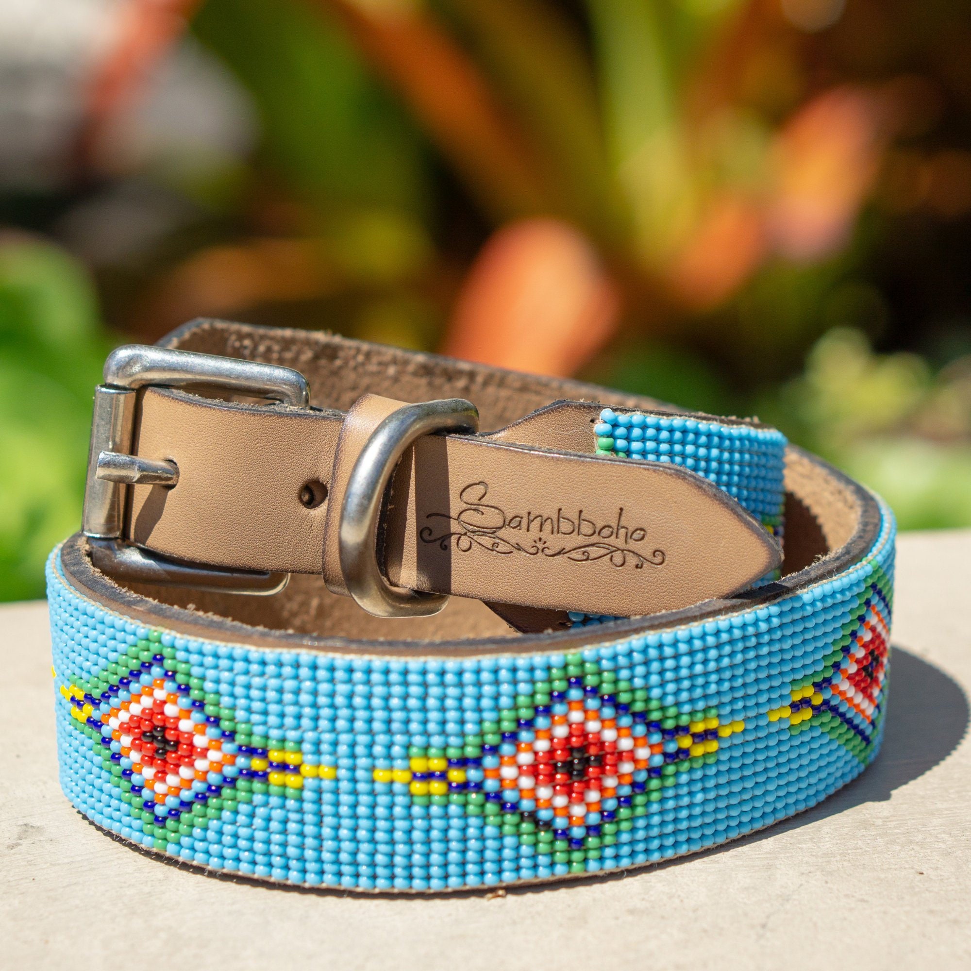 dog collar, leather dog collar, bead collar, blue collar, big dog, me…