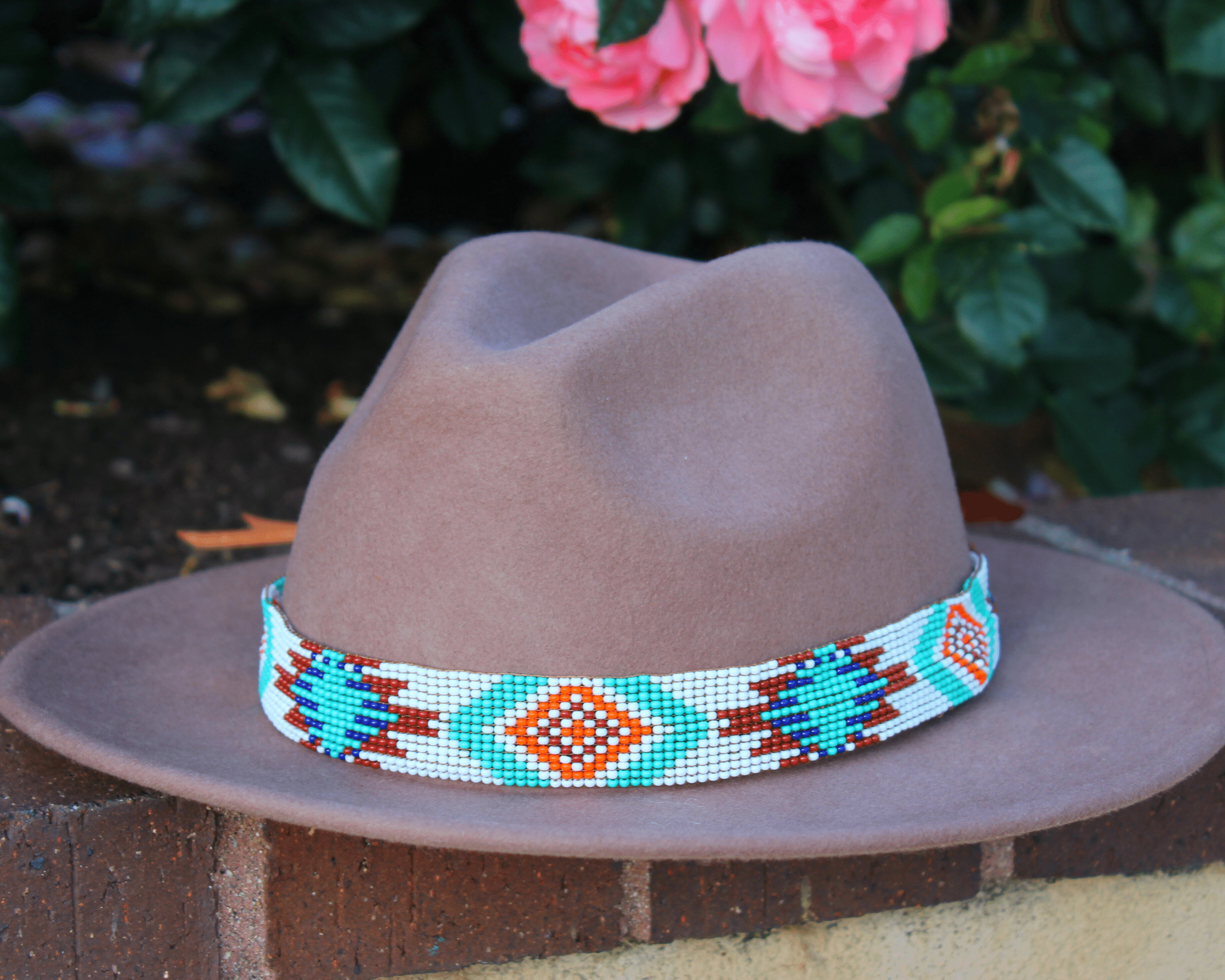 Hat Band, Hatband, Cowboy, Western, Leather, Beaded, Aztec Style, Multi Colors, Handmade in Guatemala 7/8 x 21 (Hatband 25)