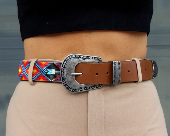 Beaded Leather Belt: Removable Buckle, Southwestern Ipanema  display picture 1