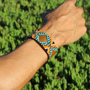 Beaded leather bracelet, Bohemian bracelet, Leather bracelet, men&#39;s bracelet, native bracelet, warrior, western, aztec bracelet,