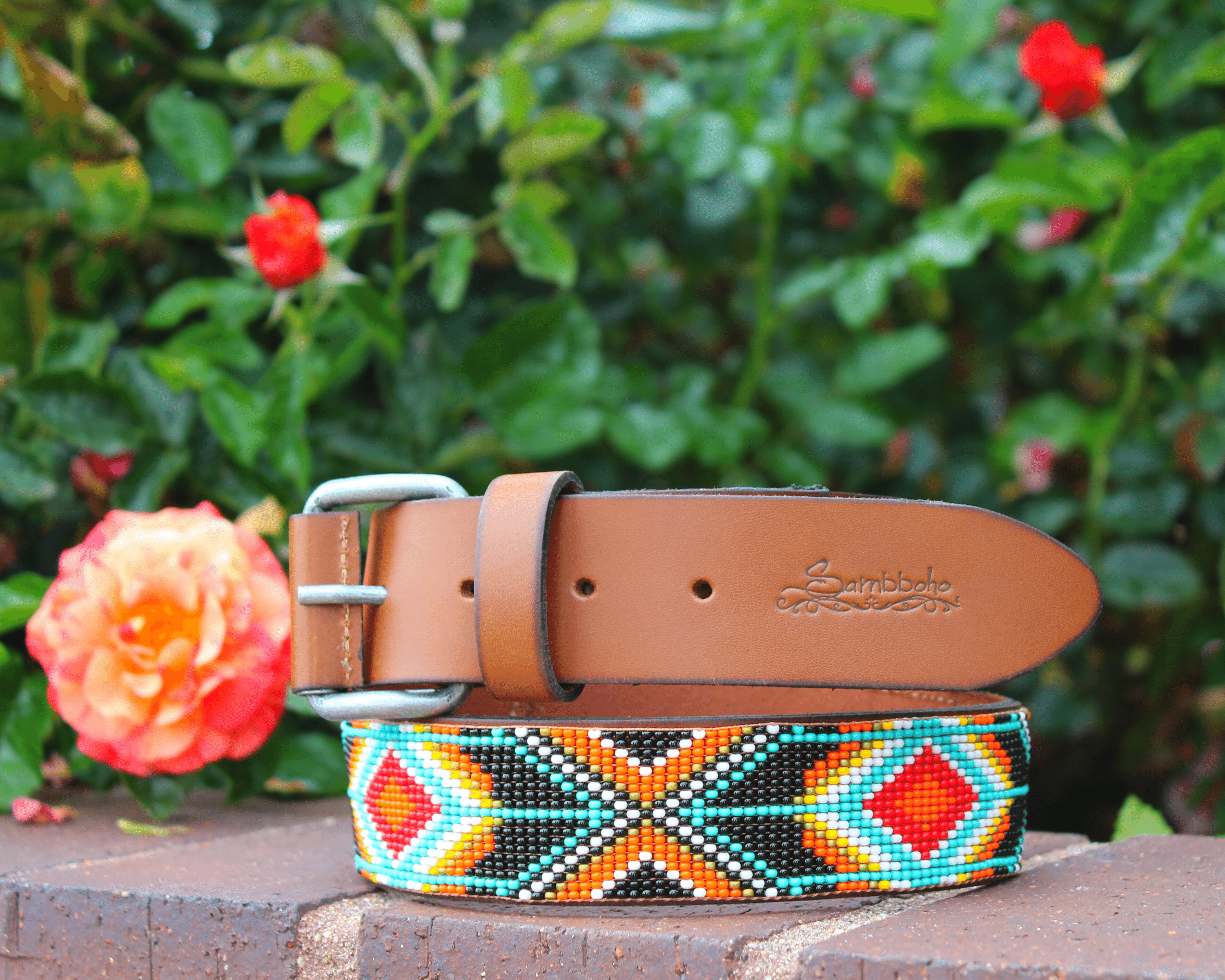 Beaded Leather Belt, Full Grain Leather Belt, Genuine