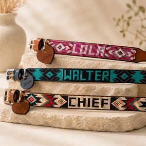 Personalized Beaded Dog Collars: Handmade on Full Grain Leather, With D-Ring, Water Resistant