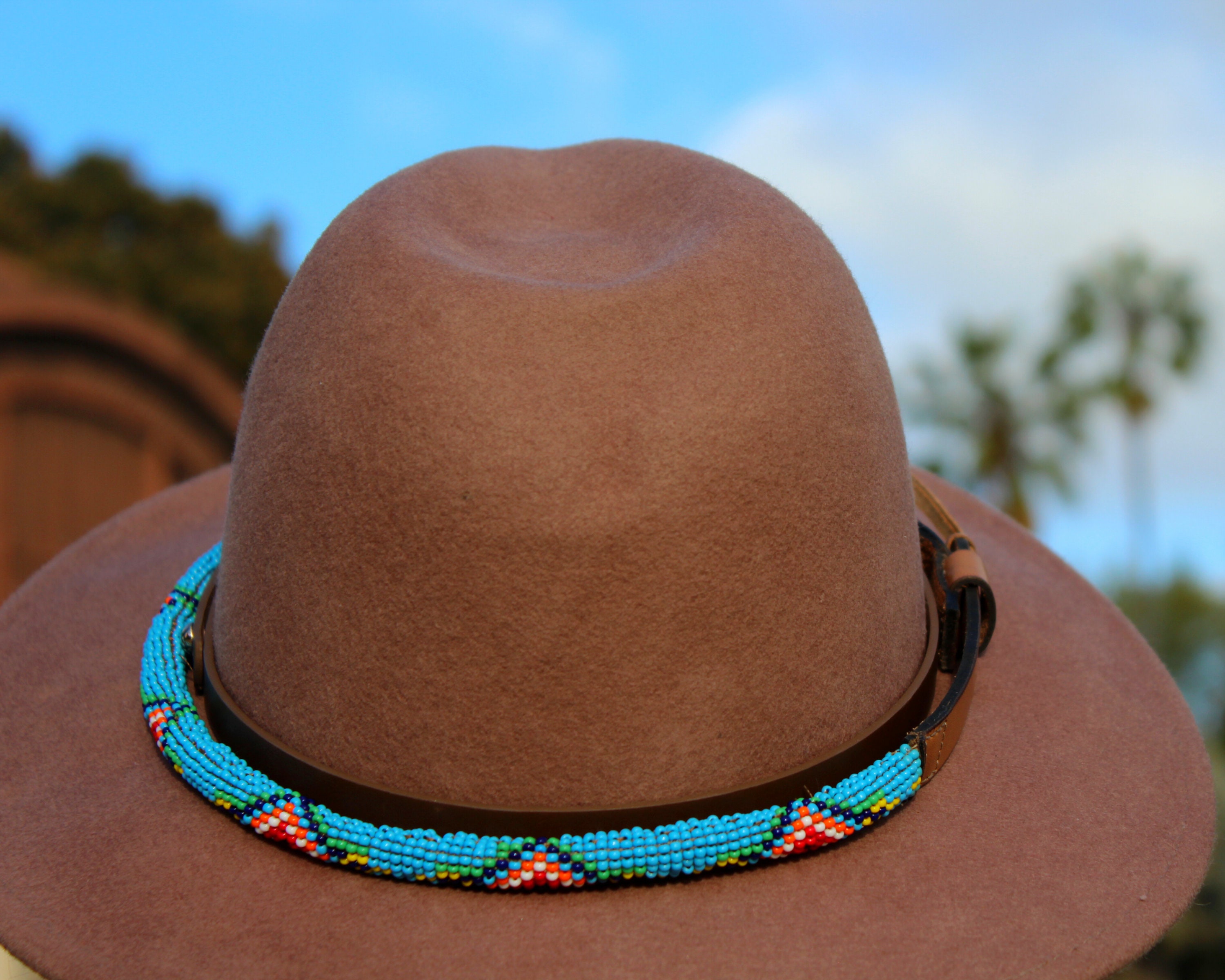 5131 Beaded Hat Band, Cowboy Western Hatbands, Rodeo Style, Leather Ties Elastic Beaded Hat Band for Men and Women | Brim on Fifth main image 4