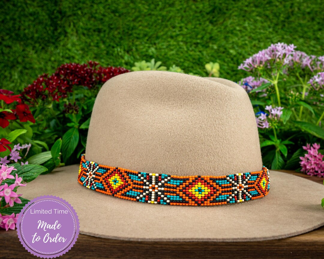 Beaded Hatband, Leather Hatband, Hatband for Cowboy Hat, Western Hat