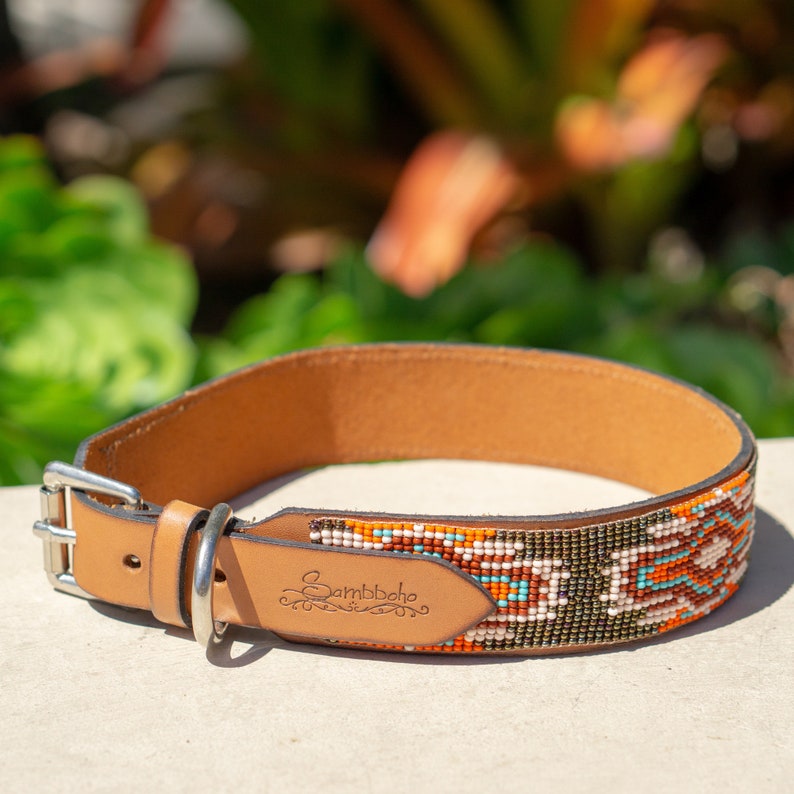 Native beaded dog collar from brazil in leather Etsy