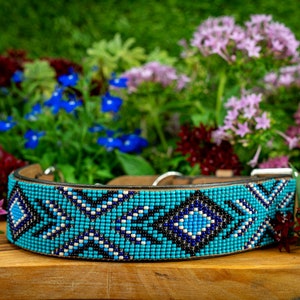 Martingale dog collar, leather dog collar, beaded dog collar, collar with buckle, greyhounds collar, large dog, small dog, pit bull, aztec,