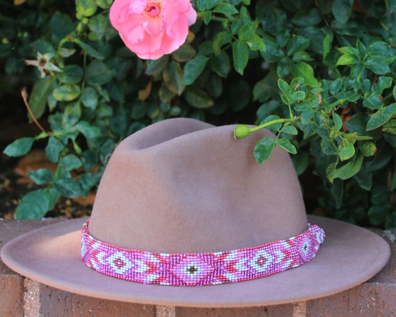 Leather Cowboy Hat Band: Pink Beaded Western Hatband - Etsy display picture 2