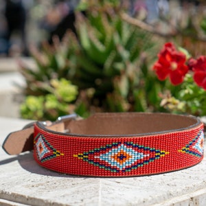 Red dog collar with Brazilian glass beads image 4