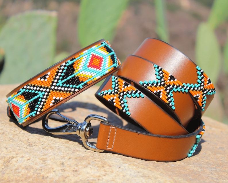 Dog Leash Collar Set Leather Dog Leash Matching Collar Etsy