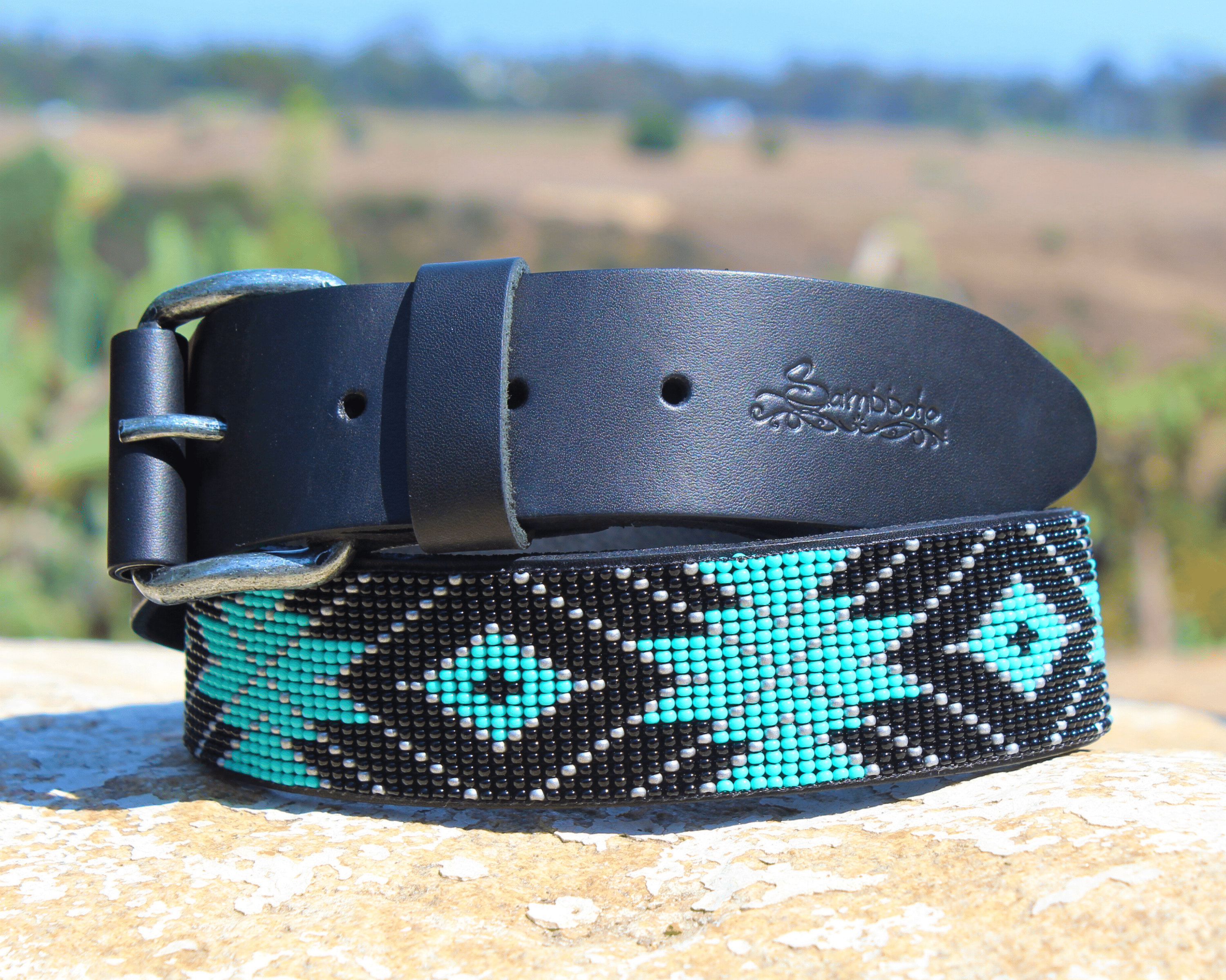 beaded leather belt