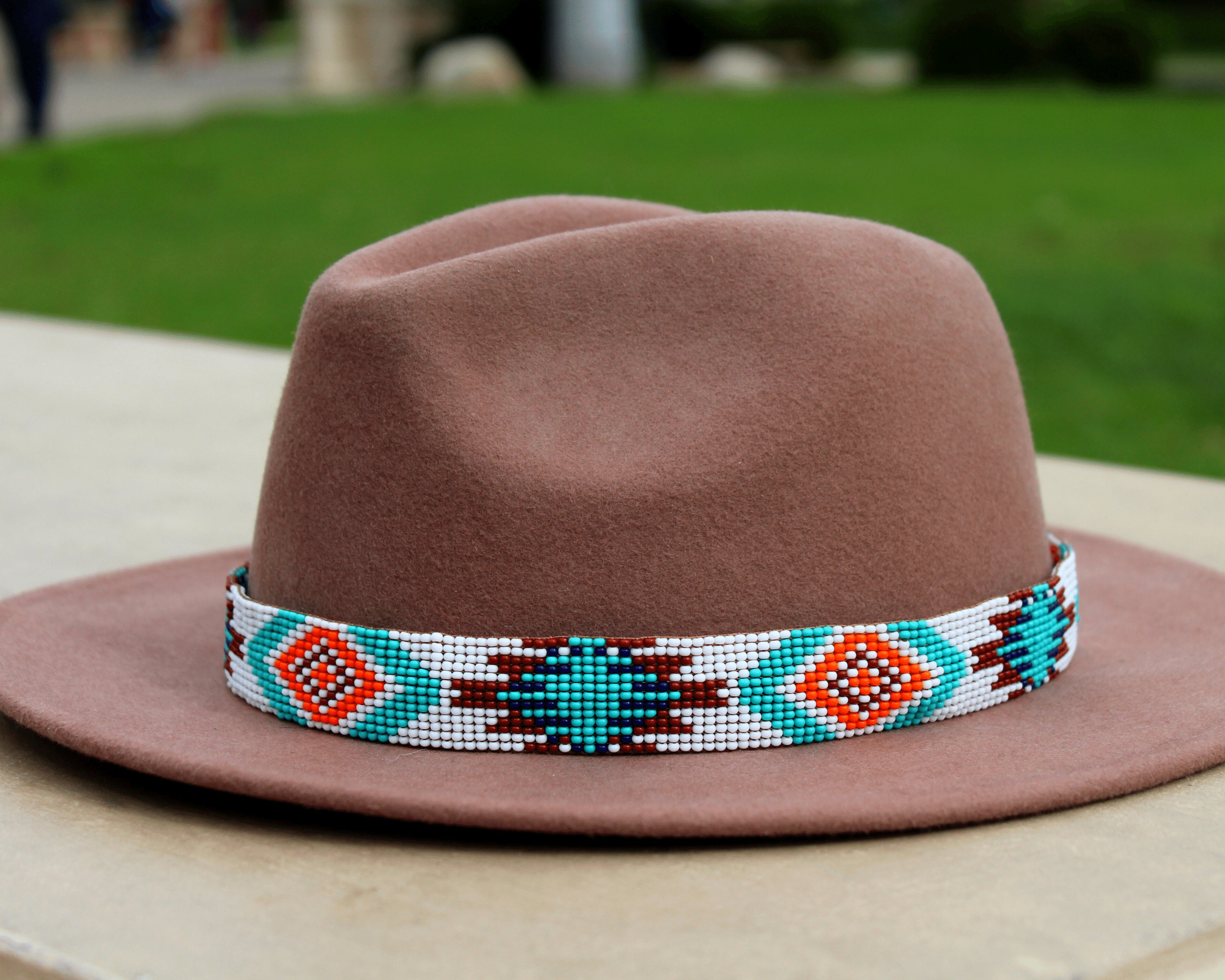 Beaded Leather Cowboy Hatband: Western Aztec Design - Etsy display picture 2