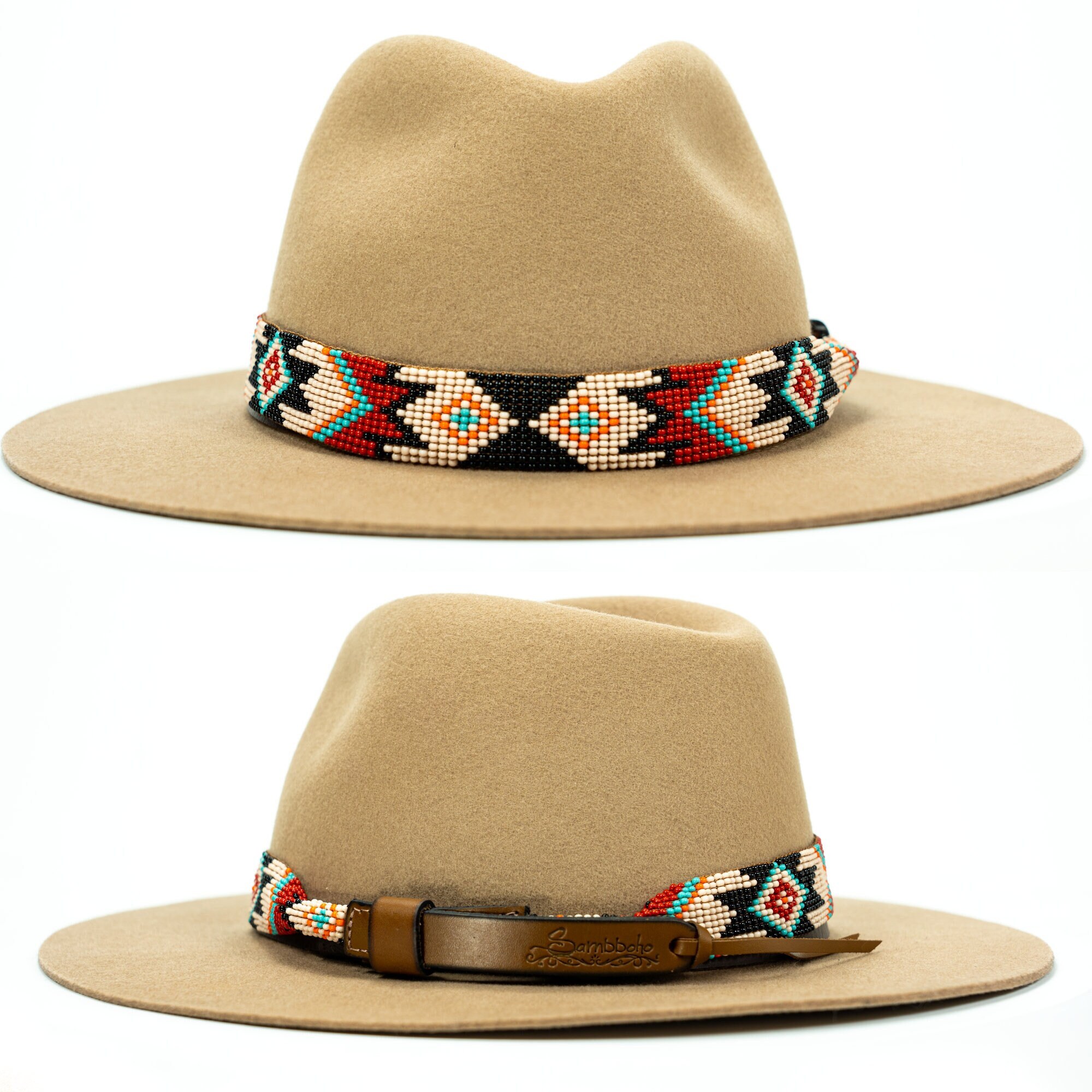 Beaded Leather Hatband 7/8 inch #hb113