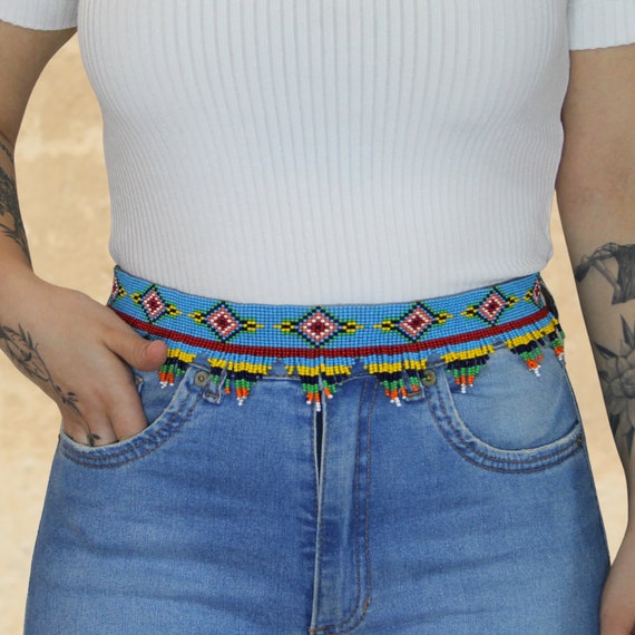 Handmade Leather Beaded Waist Belt: Western Style - Etsy display picture 3