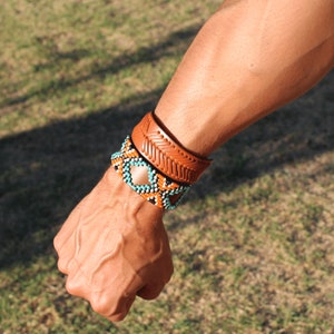 leather bracelet, Bohemian bracelet, braided bracelet, men's bracelet, native bracelet, warrior, western, navajo, aztec bracelet, image 4