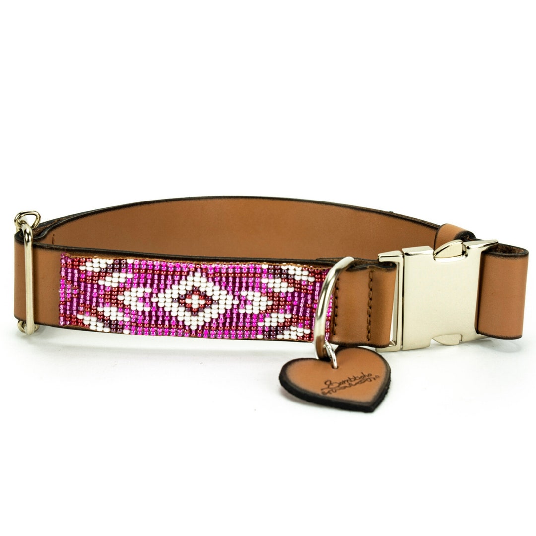 Dog Collar, Quick Release Buckle, Leather Dog Collar, Beaded Collar