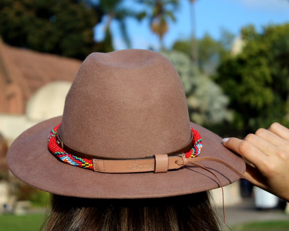Beaded Leather Hatband: Rolled Red Western Cowboy Hat Band  display picture 1