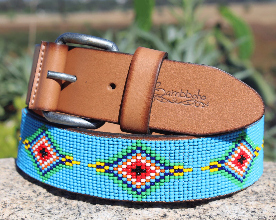 beaded leather belt