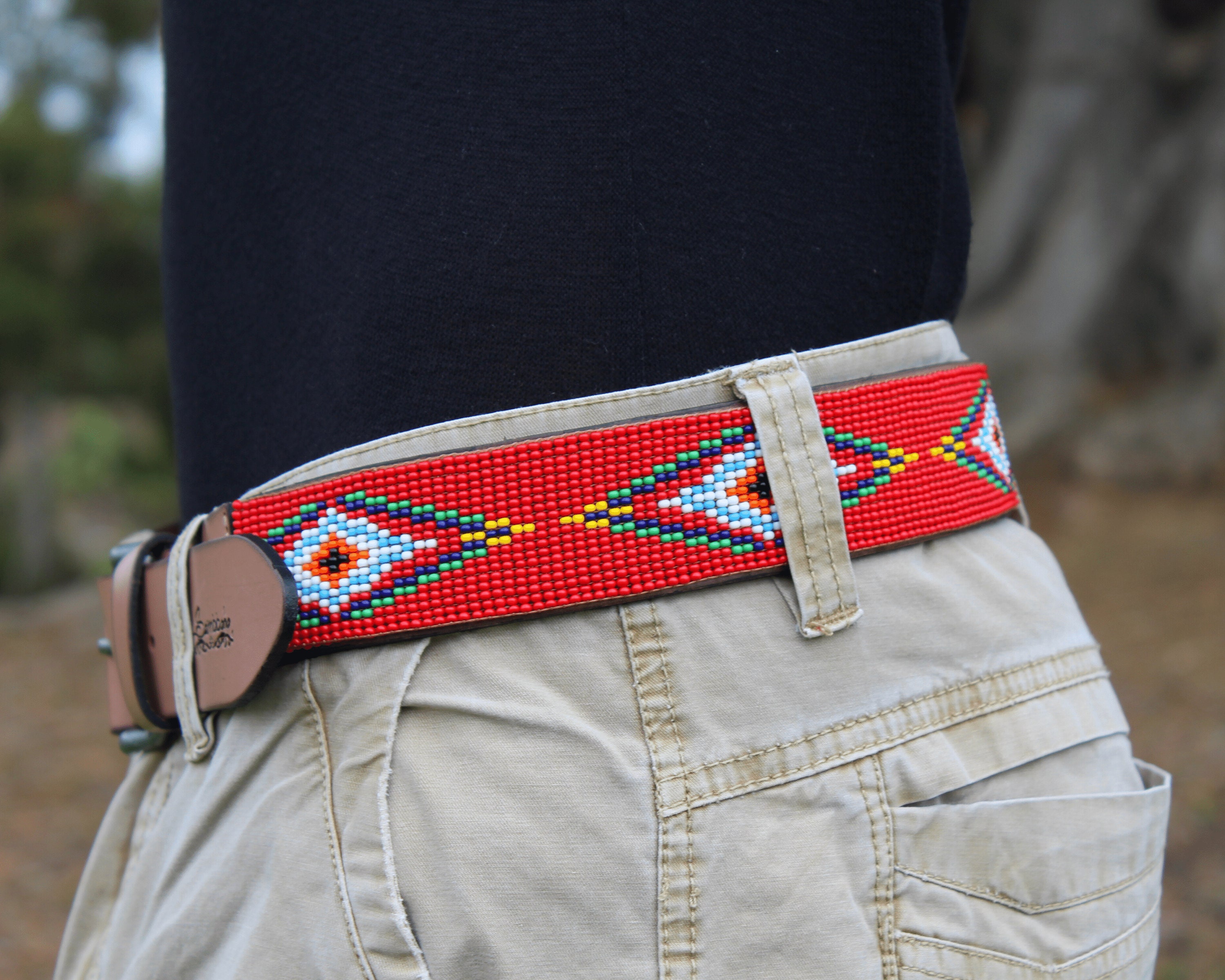 Handmade Beaded Leather Belt: Red Western Rodeo Style - Etsy display picture 1