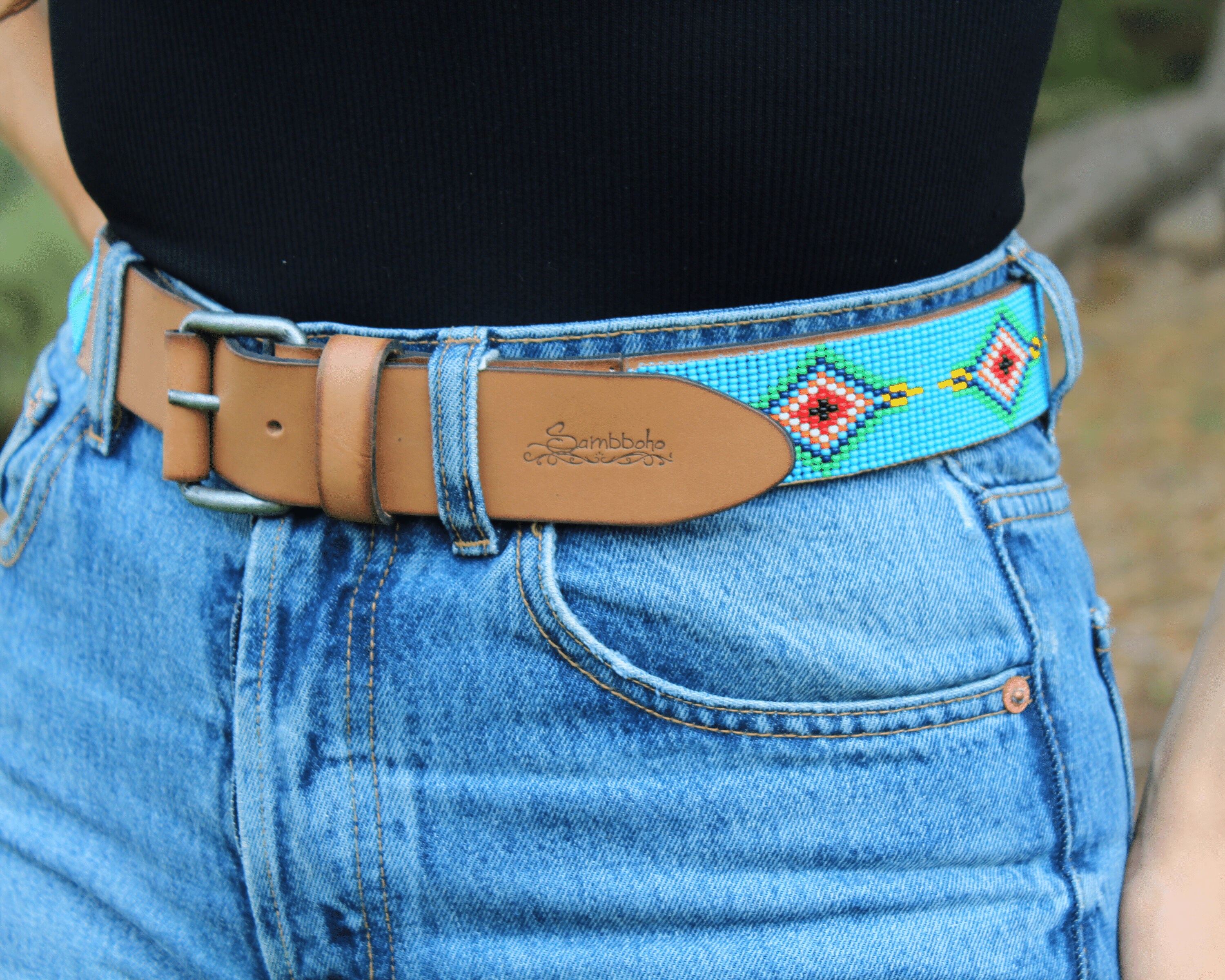 Handmade Beaded Leather Belt: Brazilian Full Grain Leather  display picture 1