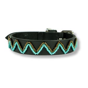 Handmade Beaded Leather Dog Collar: Southwestern Boho Pet Collar