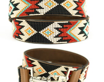 Beaded Leather Crossbody Purse Strap: Western Style with Silver Hardware