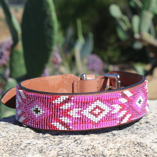 Native Aztec Beaded Dog Collar in Real Leather Etsy