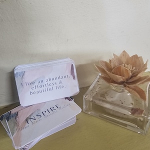 INSPIRE - printed & cut for you.Affirmation deck, inspirational daily mantra cards, meditation, mindset tool, choice of organza bag colour.