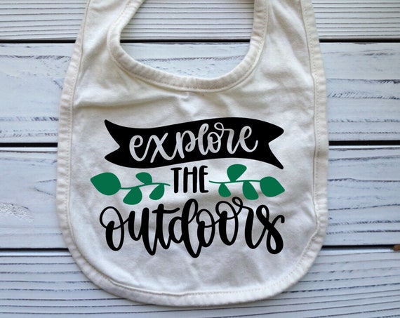 Explore the Outdoors baby bib, Wilderness baby shower gift, gender neutral baby clothes, Baby