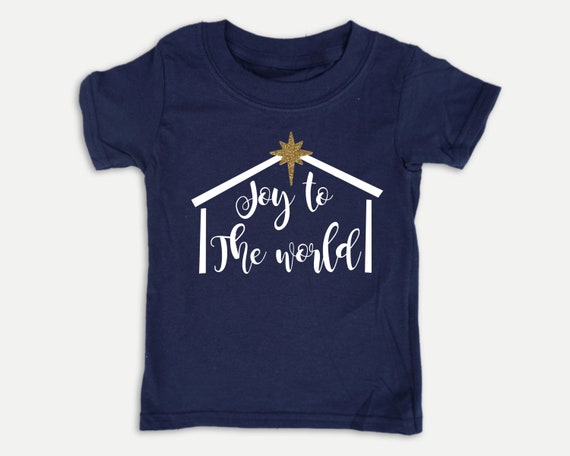 Joy to the World Nativity t-shirt with Glitter Star, Christmas kid shirt in youth, toddler and infant sizes