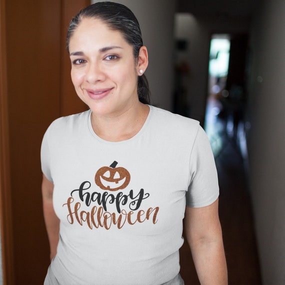 Happy Halloween glitter T-shirt, Halloween women shirt, Holiday women shirt