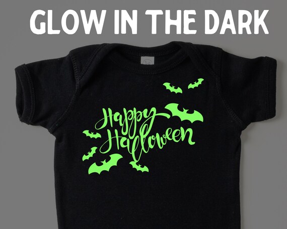 Glow in the dark Happy Halloween infant bodysuit, babys first halloween, Gender neutral baby halloween