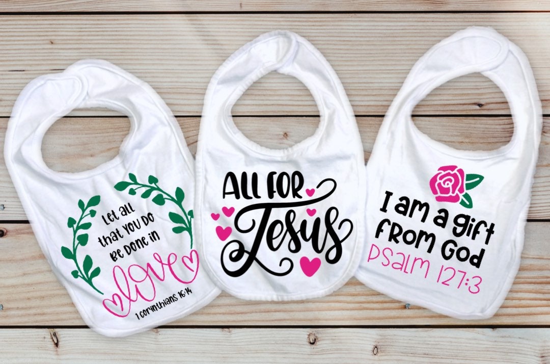Christian Bible Verse Baby Bib, Set of 3 Baby Girl Bibs, Christian Baby