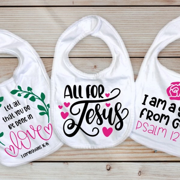 Christian Bible Verse baby bib, Set of 3 baby girl bibs, christian baby shower gifts, Baby