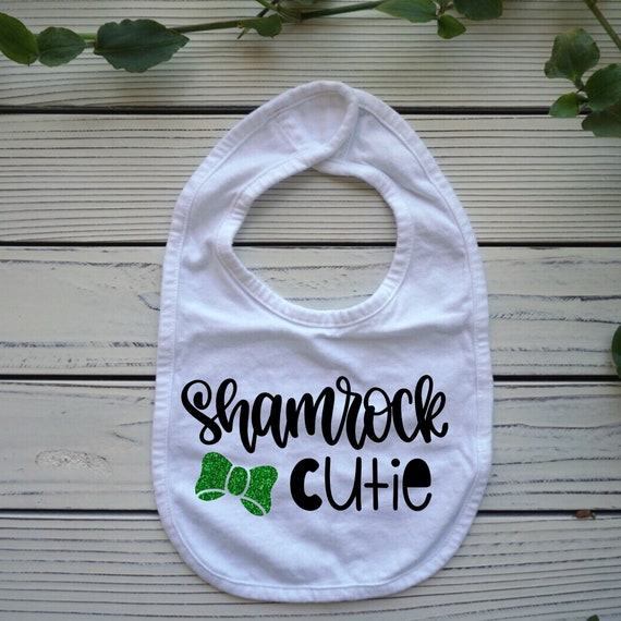 Shamrock Cutie soft glitter green baby bib for St Patrick's day holiday