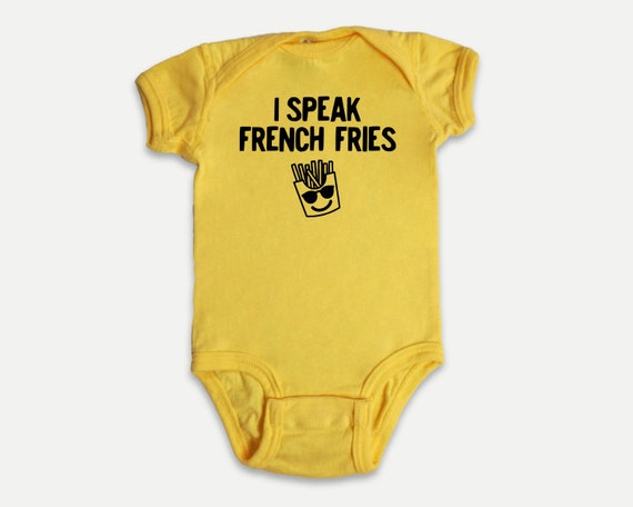 I Speak French Fries Baby Bodysuit, Funny Foodie baby shower gift