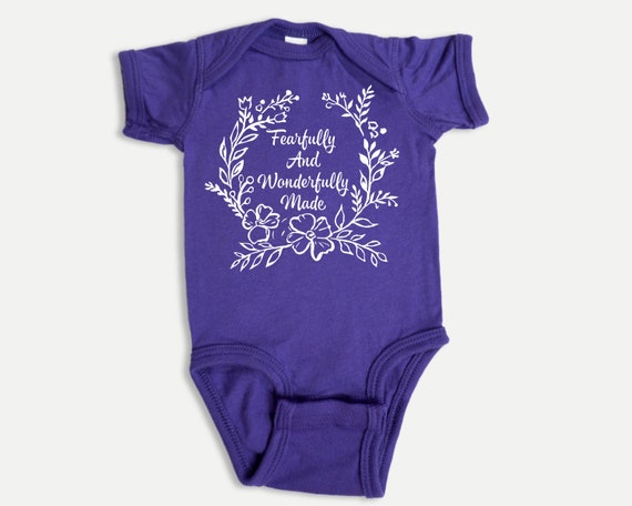Fearfully and Wonderfully Made Floral baby bodysuit, Christian Baby Shower Gift, Baby  , Christian  Gift
