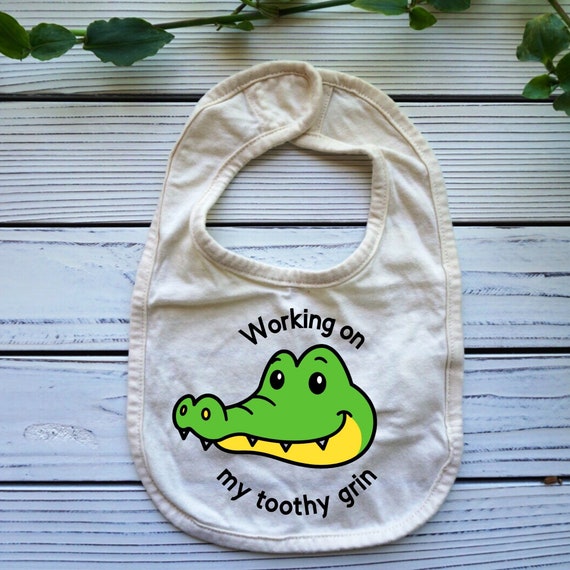 Working on my Toothy Grin, Baby drool bib, Alligator