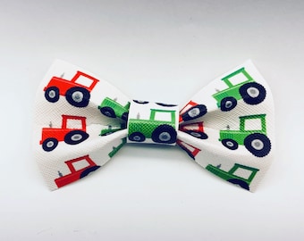 Red and Green Tractor Clip on Bow Tie