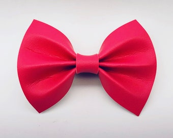 Pink Faux Leather Hair Bow