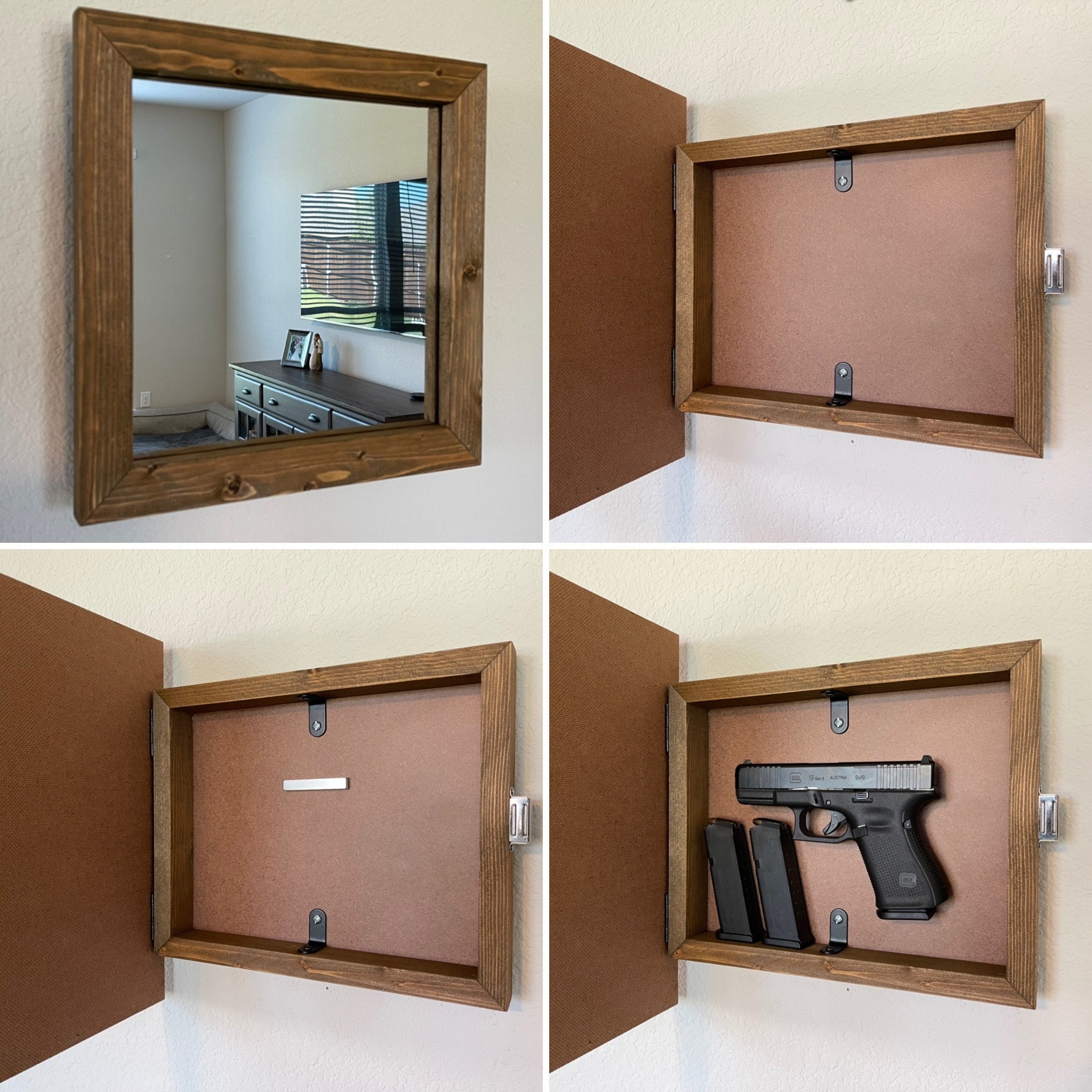 Mirror Hidden Gun Storage Framed Mirror Safe Gun Etsy