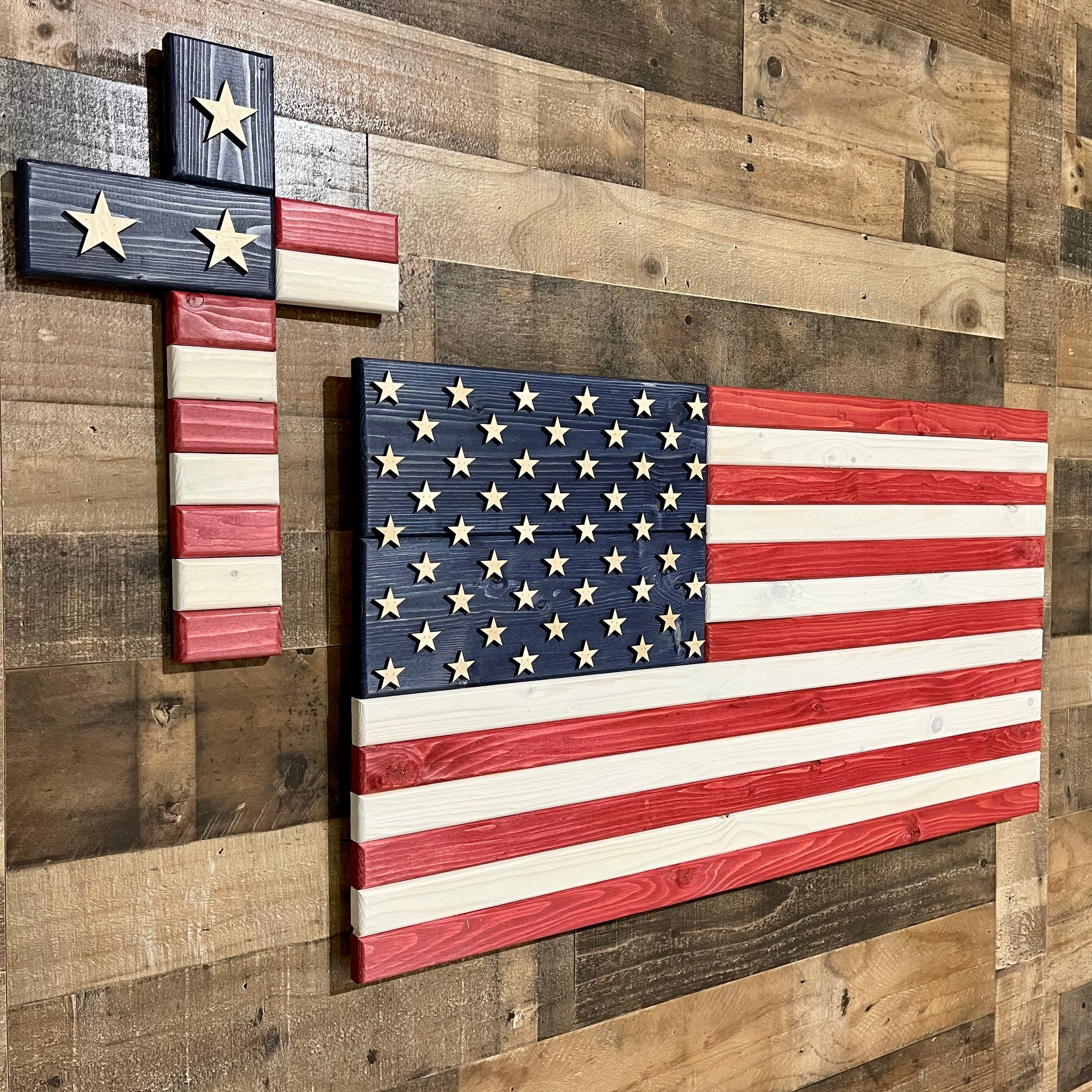 Wooden American Flag and Cross Wood US Flag Wooden US Cross Etsy