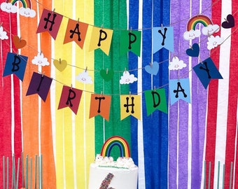 Rainbow Birthday Banner, Rainbow party decor, Rainbow garland, Rainbow theme, Cloud Birthday Banner