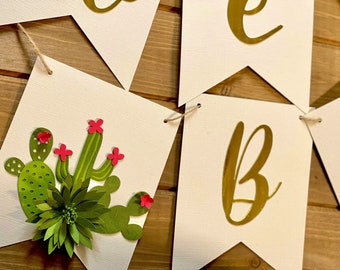 Cactus Baby Shower Banner, Gold Foil Letters, Succulent Theme