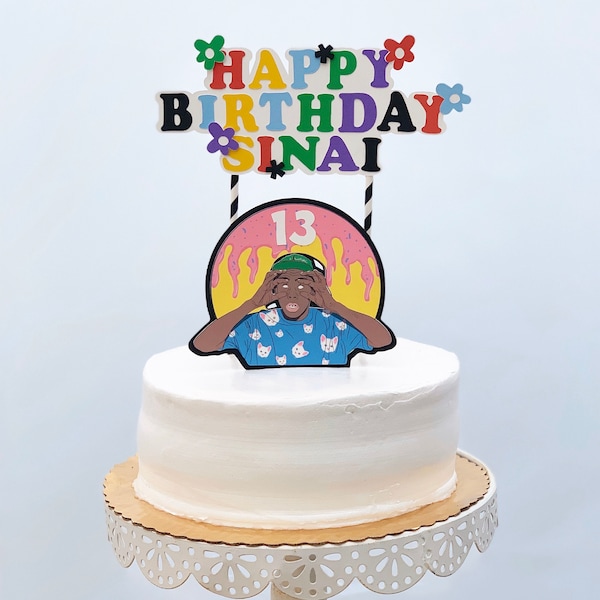 Tyler the creator inspired birthday, Happy Birthday banner, Odd Future party decor, Golf le fleur cake topper