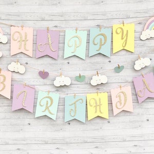 Pastel Rainbow Birthday Banner/ Rainbow Happy Birthday banner