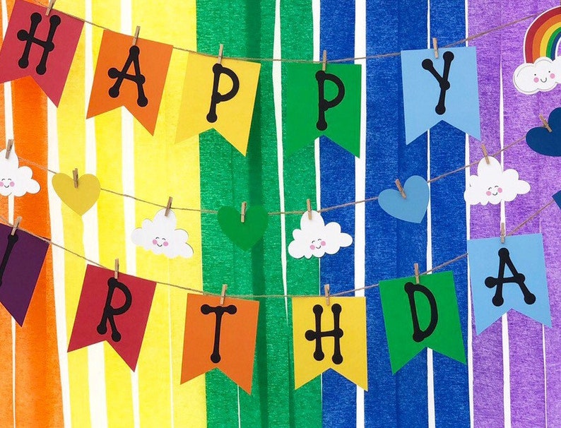Rainbow Birthday Banner Rainbow Party Decor Rainbow Garland Etsy