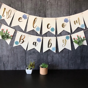 Gold Foil Cactus Baby Shower Banner: Welcome Baby Celebration